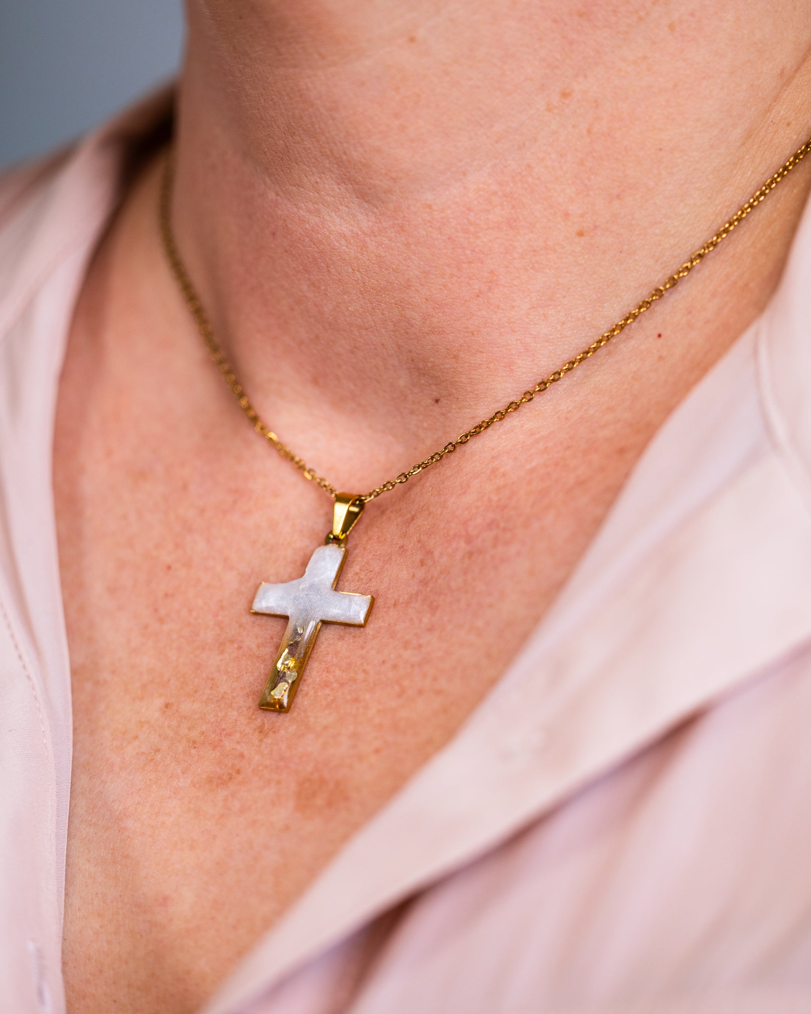 Gold-plated white and clear cross necklace - Jewellery set - VJ Designs