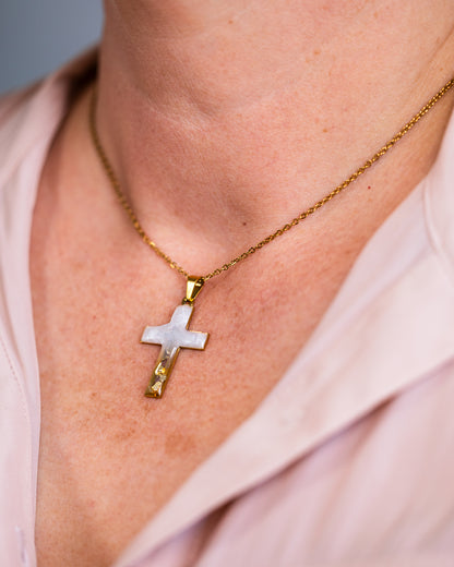 Gold-plated white and clear cross necklace - Jewellery set - VJ Designs