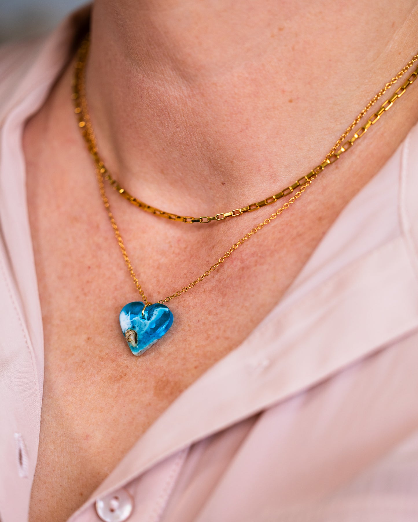 Personalised Gold-Plated Heart Necklace – Ocean Resin Design - Necklace - VJ Designs