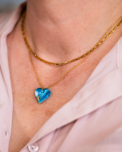 Personalised Gold-Plated Heart Necklace – Ocean Resin Design - Necklace - VJ Designs