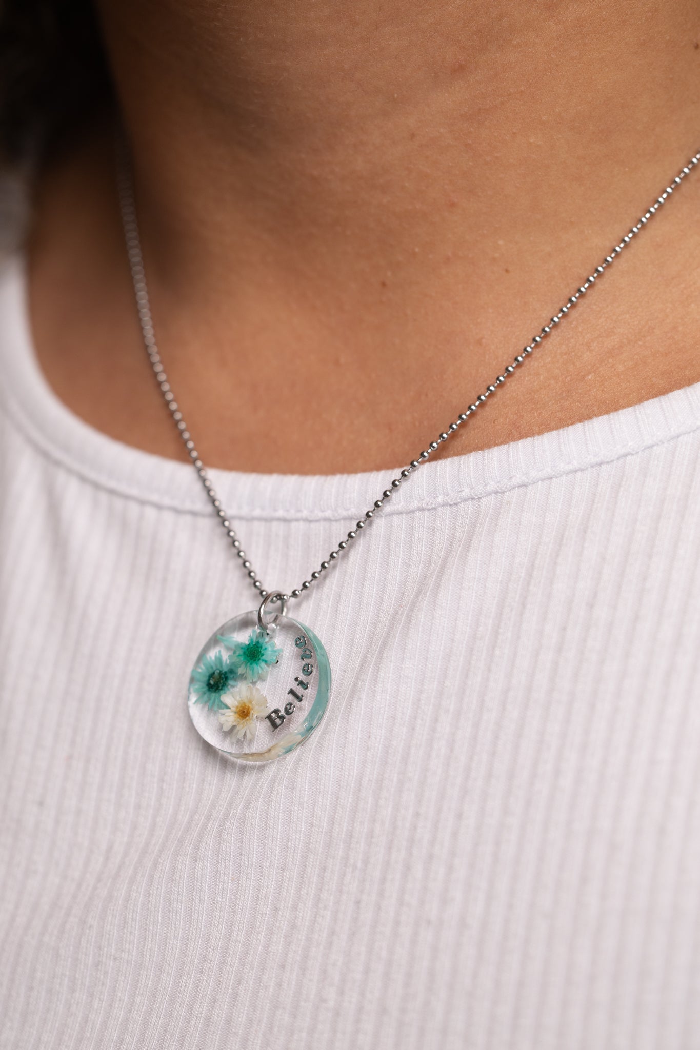 Personalised Gold-Plated Resin Necklace with Real Dried Flowers - VJ Designs