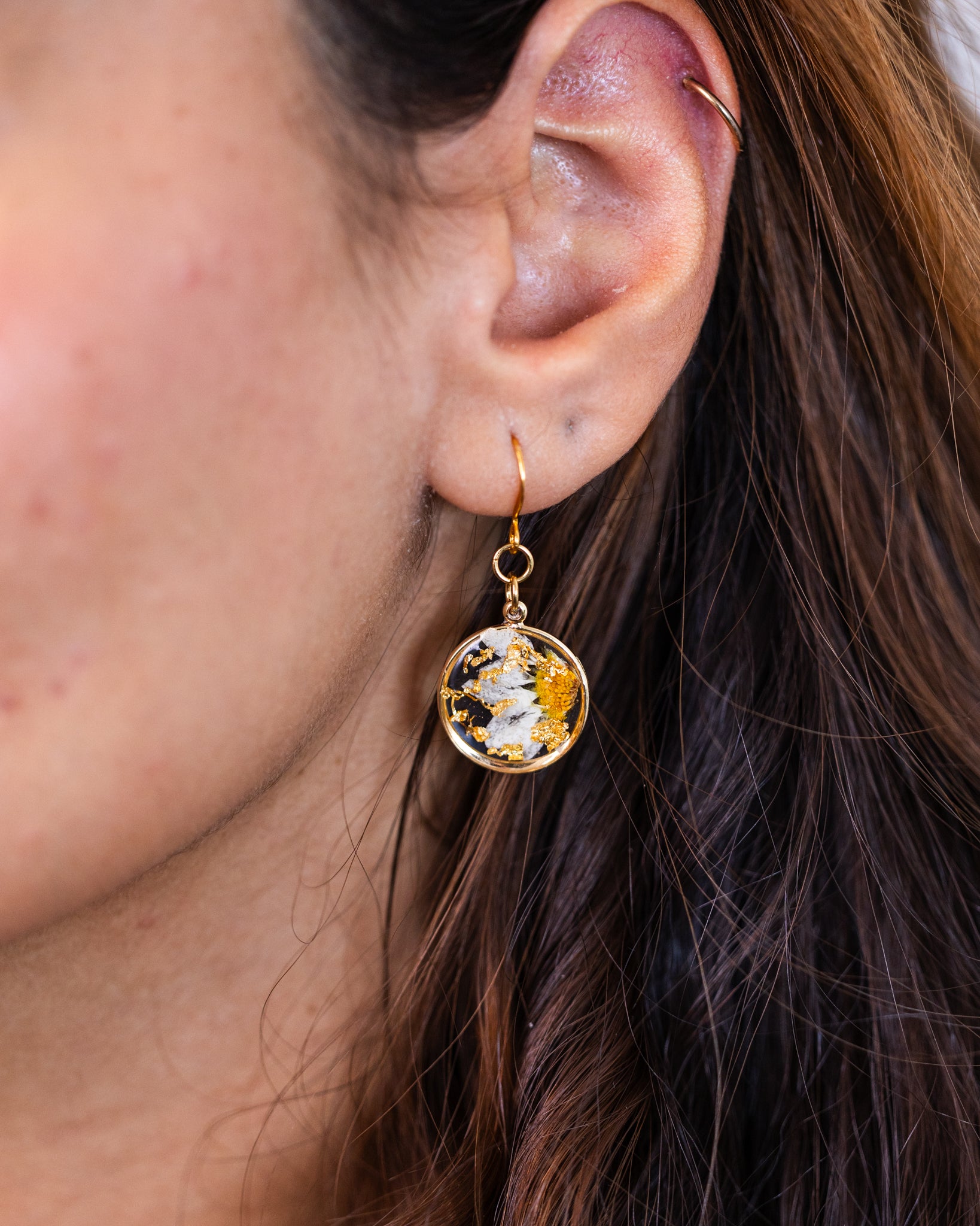 Handmade gold-plated small round daisy earrings with gold accents - Earrings - VJ Designs