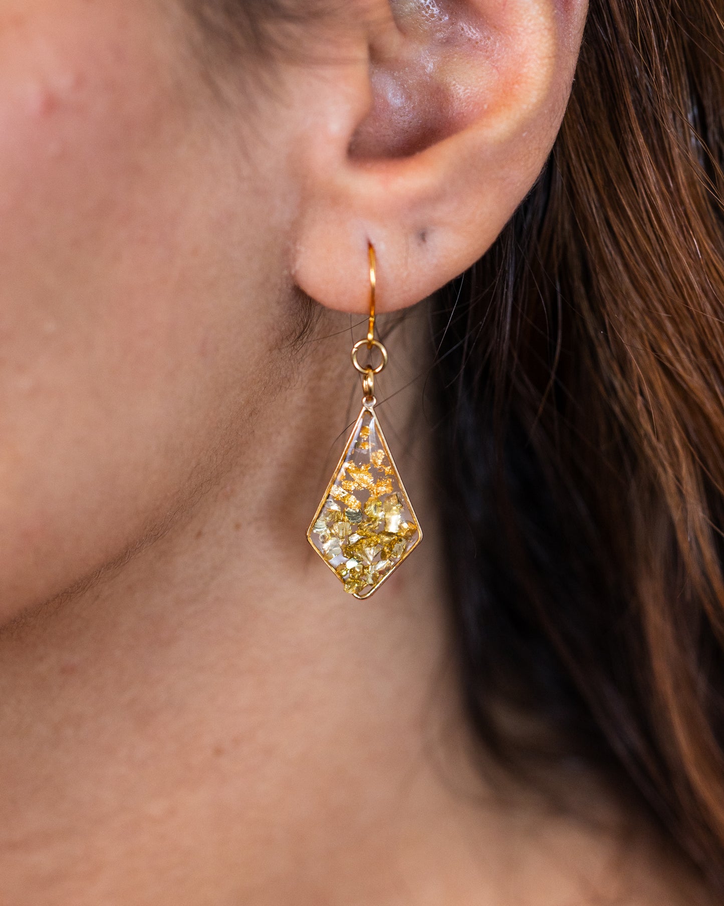 Handmade gold-plated clear daimond-shaped earrings with gold accents - Earrings - VJ Designs