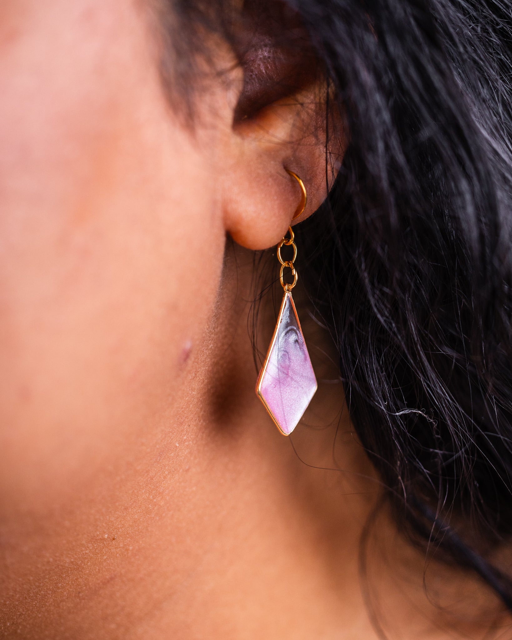Handmade Gold-Plated pink and clear Diamond Earrings - Earrings - VJ Designs