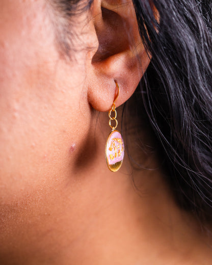 Handmade gold-plated pink round earrings with gold accents - Earrings - VJ Designs
