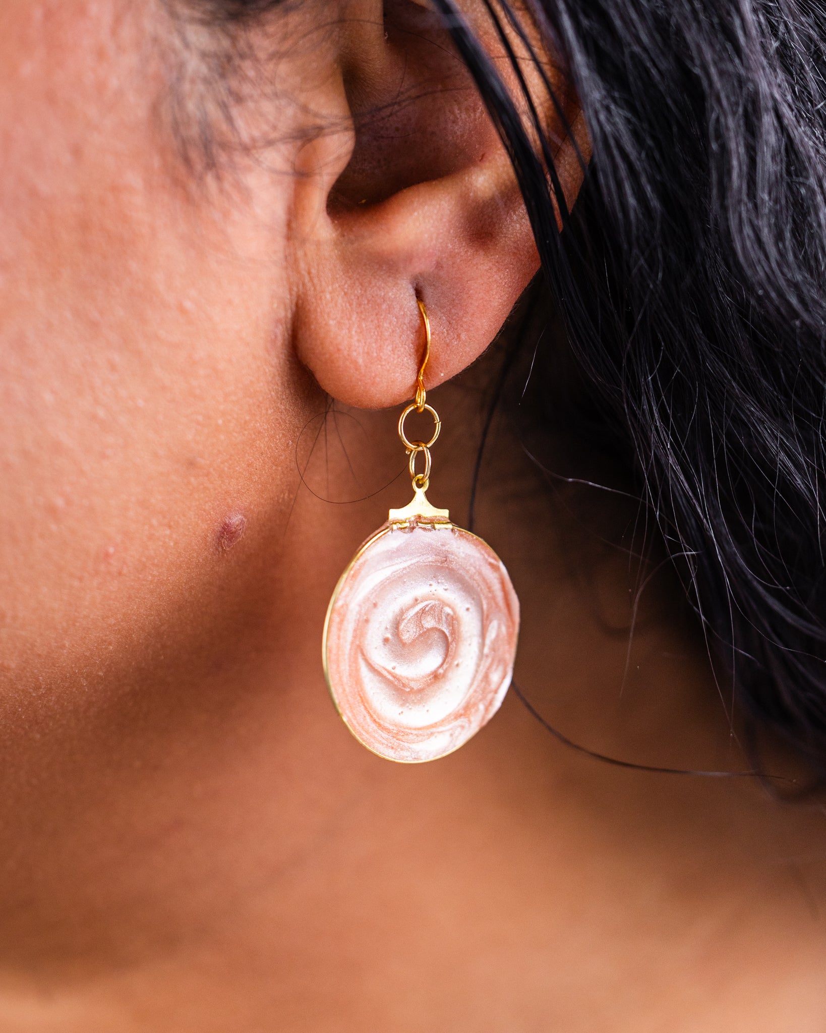 Personalised gold-plated round beige earrings - Earrings - VJ Designs