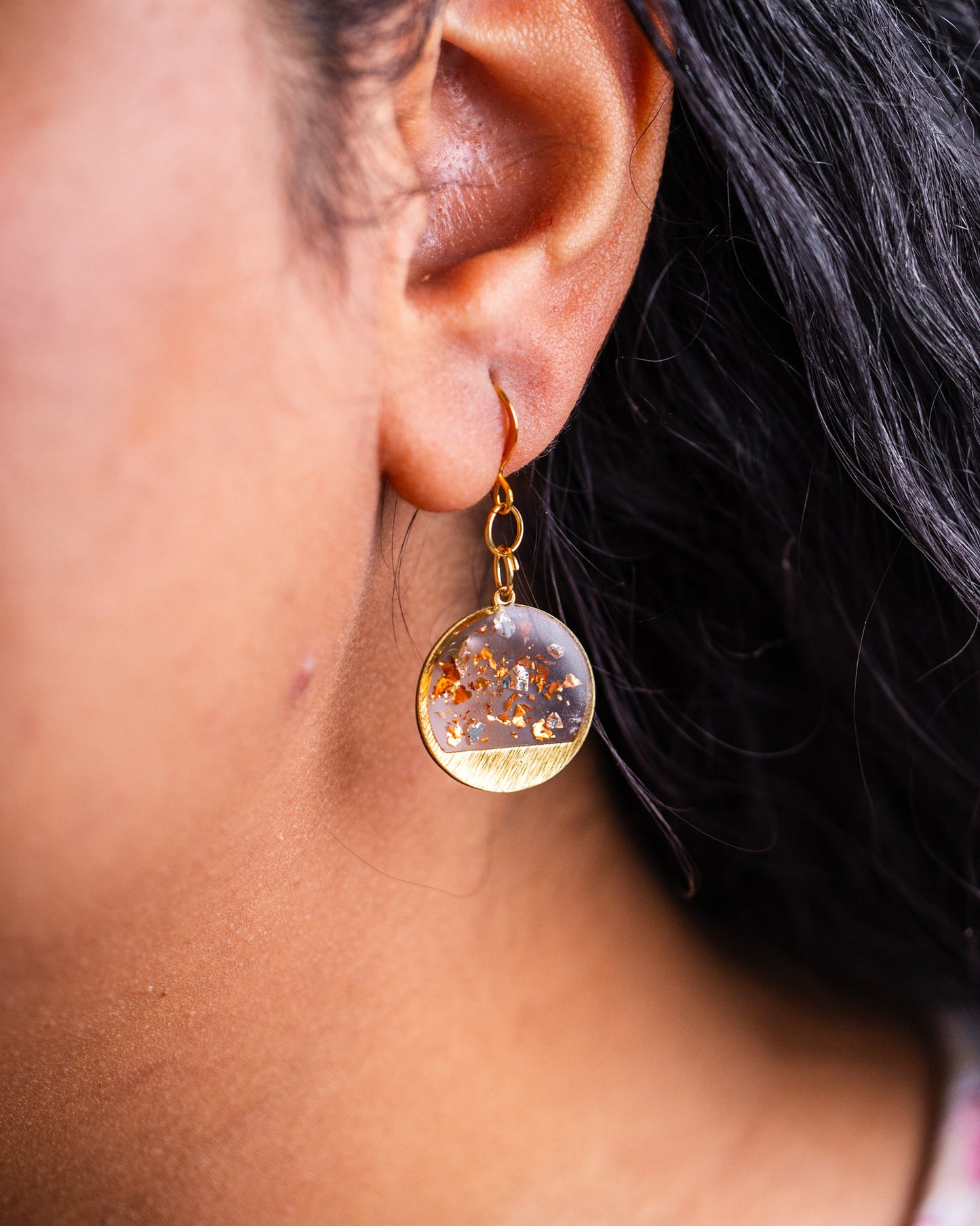 Handmade gold-plated round earrings with rose gold accents - Earrings - VJ Designs