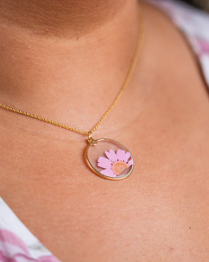 Handmade gold-plated pink daisy necklace - Necklace - VJ Designs