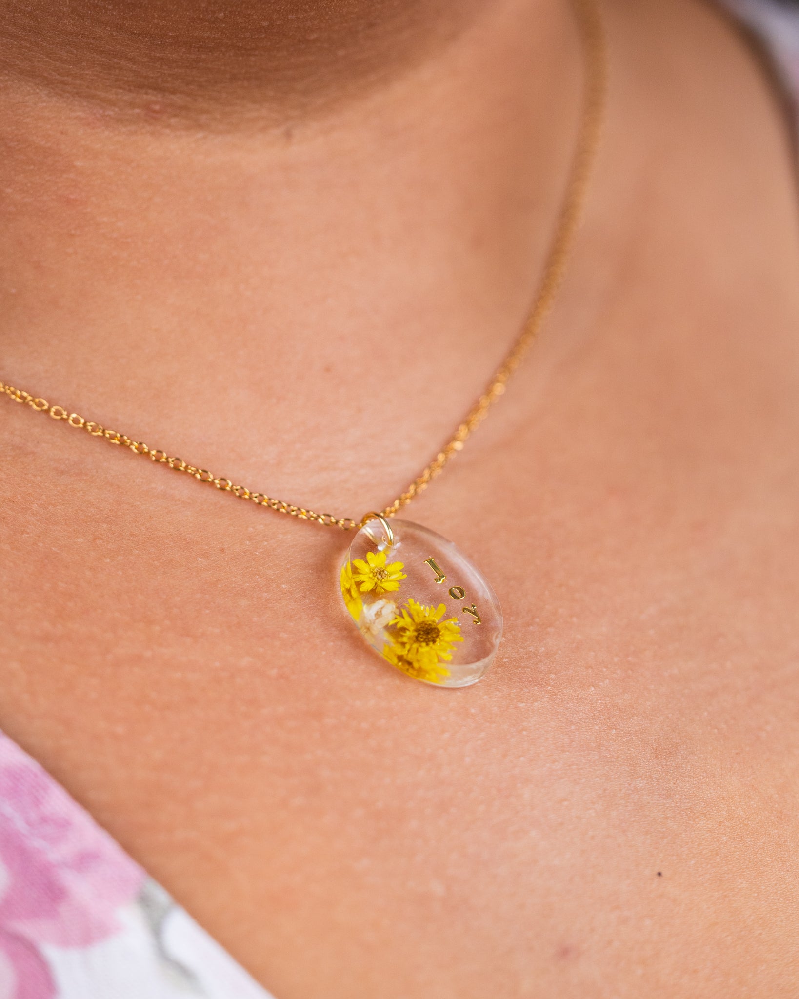 Personalised Gold-Plated “Joy” Necklace with Real Flowers - Necklace - VJ Designs