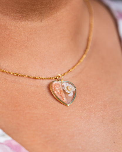Personalised gold-plated beige heart-shaped jewelery set - Earrings - VJ Designs