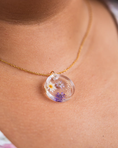 Personalised Gold-Plated Resin Necklace with Real Dried Flowers - VJ Designs