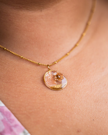 Handmade gold-plated beige necklace with genuine flowers - Necklace - VJ Designs