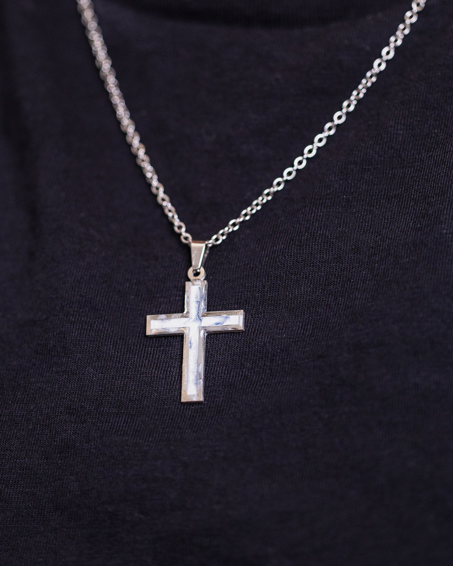 White marble stainless steal cross necklace for men - Jewellery set - VJ Designs