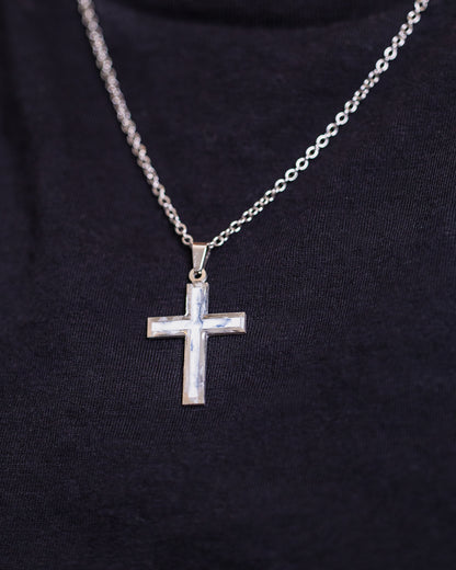 White marble stainless steal cross necklace for men - Jewellery set - VJ Designs