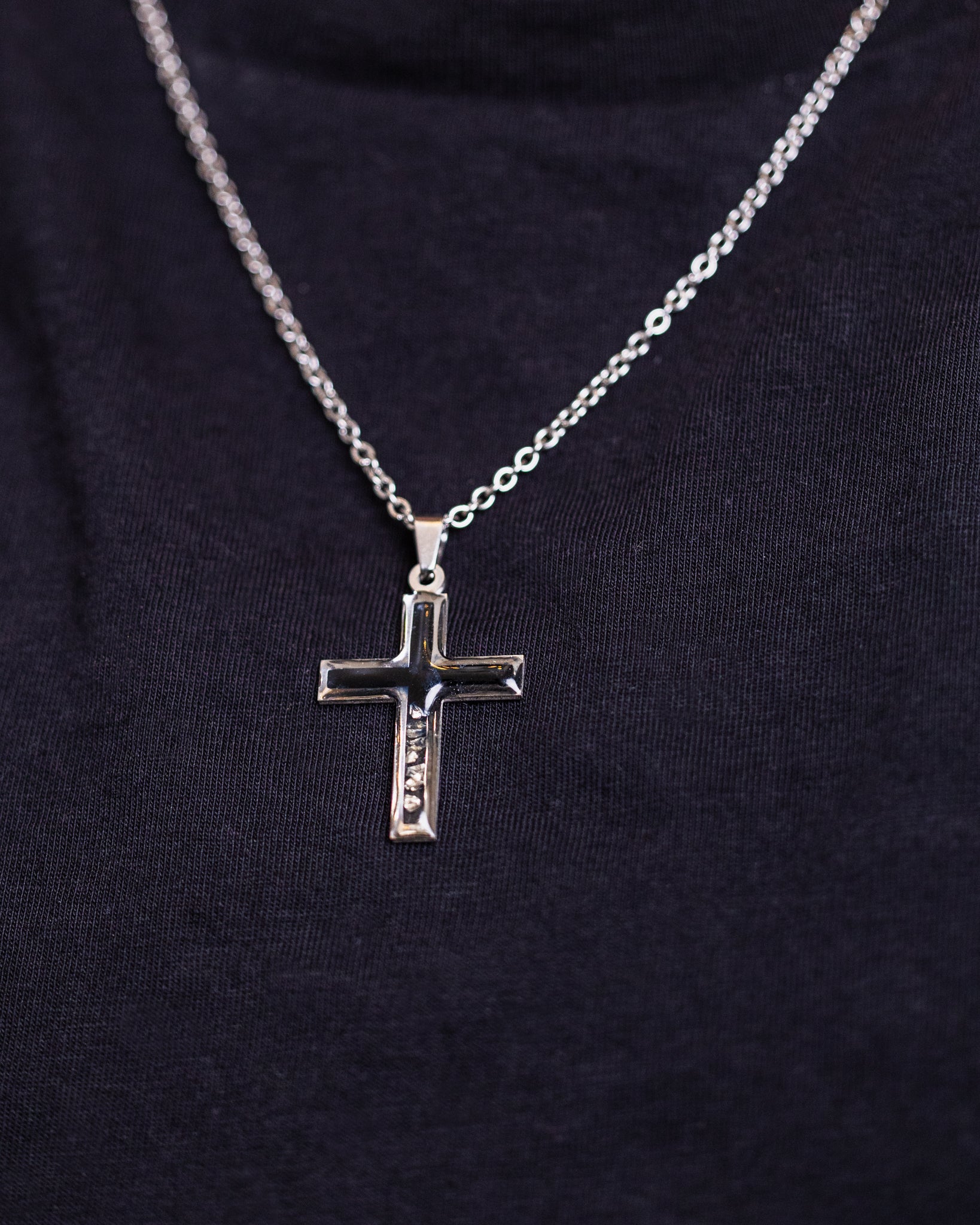 Black stainless steal cross necklace for men - Jewellery set - VJ Designs