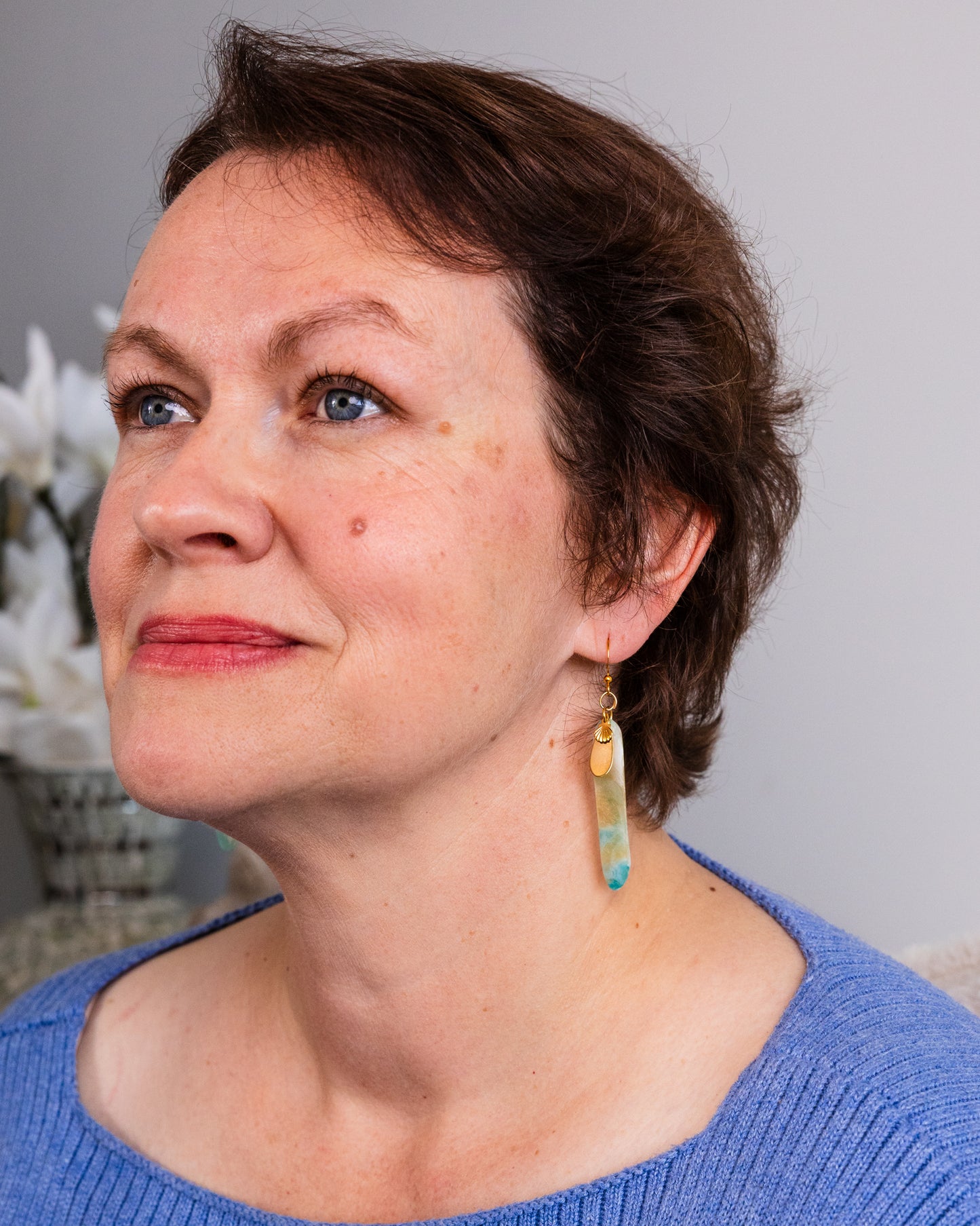 Ocean-Inspired Resin Earrings with Gold seashells – Handcrafted in Australia - Earrings - VJ Designs