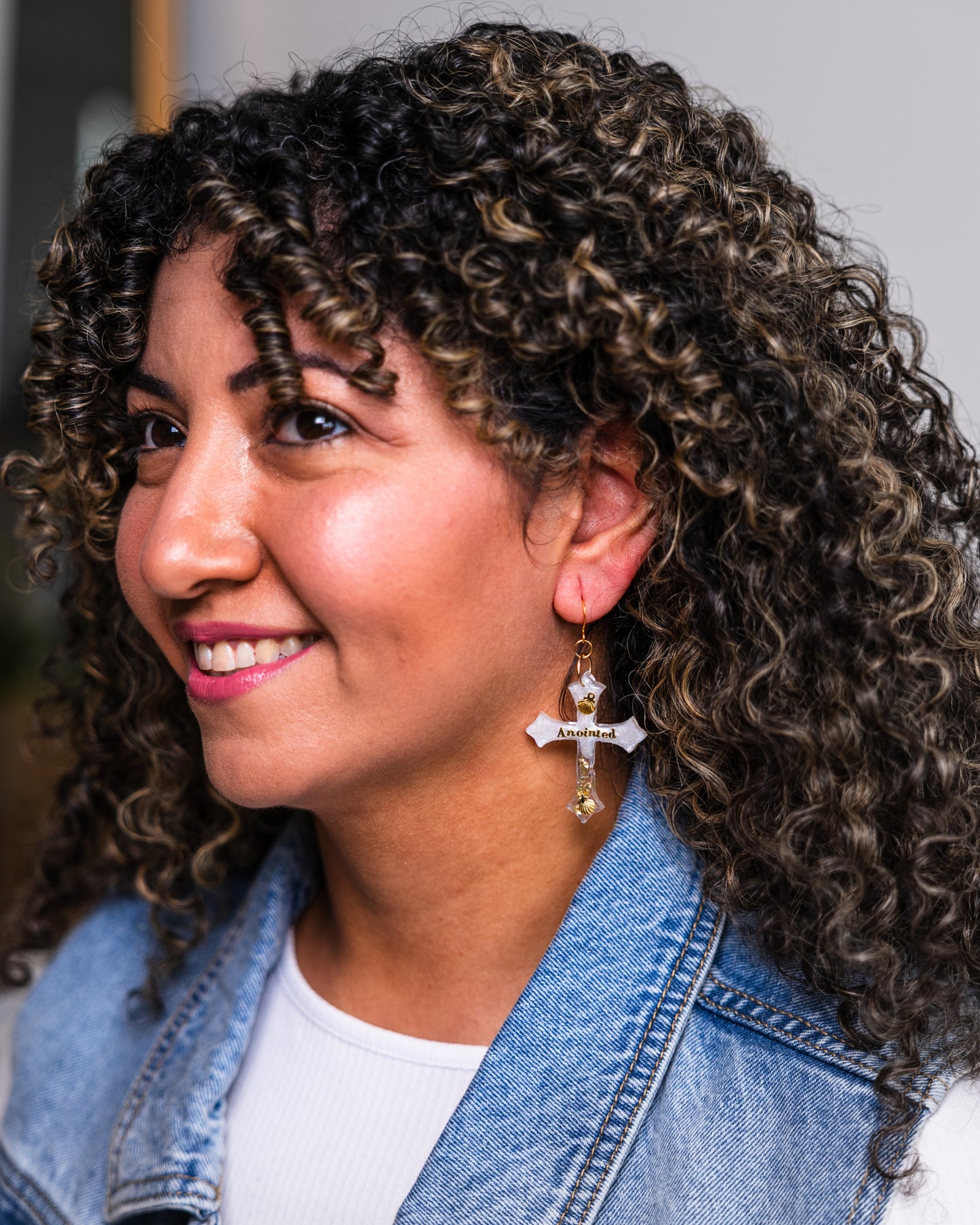 Personalised gold-plated white cross earrings - Earrings - VJ Designs
