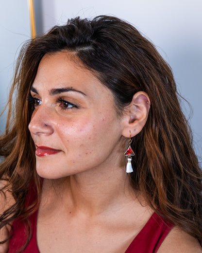 Gold-Plated red flowers tassel earrings - Earrings - VJ Designs