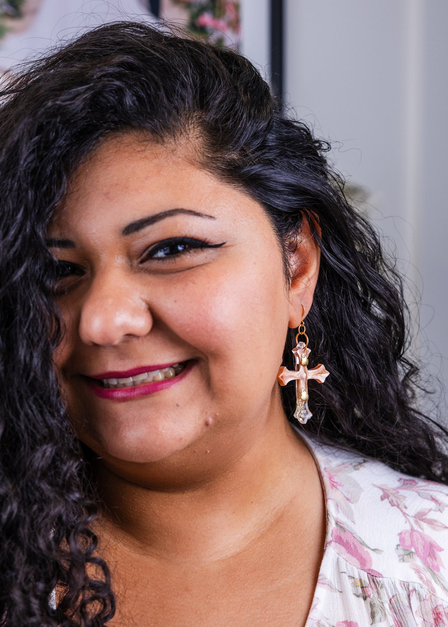 Personalised gold-plated beige cross earrings - Earrings - VJ Designs