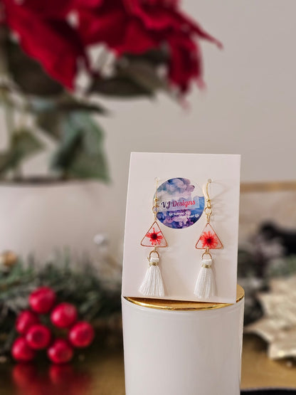 Gold-Plated red flowers Christmas earrings - Earrings - VJ Designs
