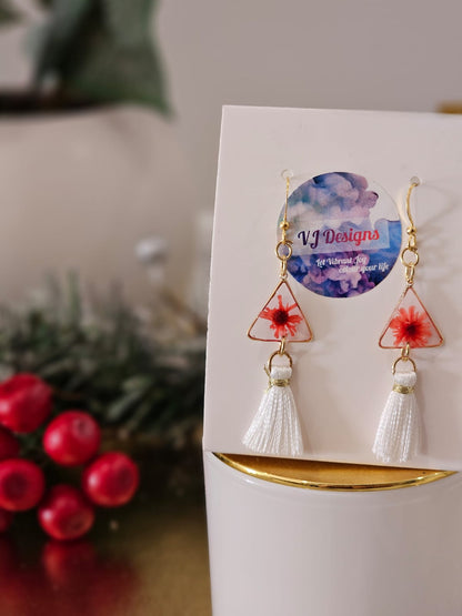 Gold-Plated red flowers Christmas earrings - Earrings - VJ Designs