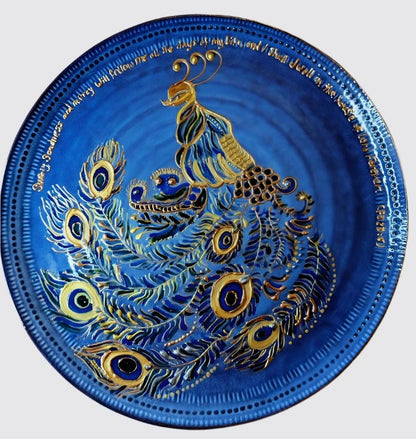 Personalised hand-painted Peacock decorative plate - decorative plate art - VJ Designs