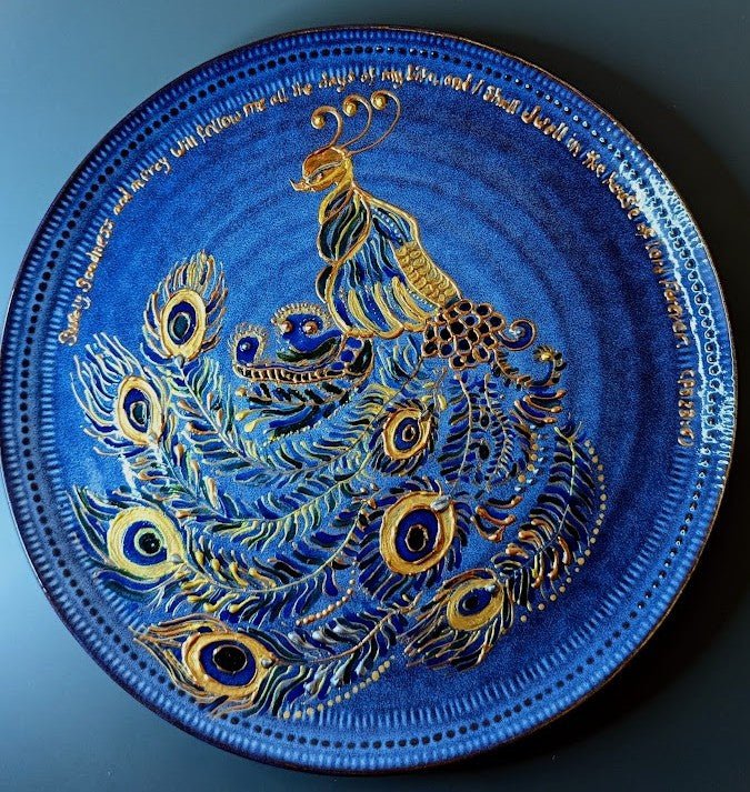 Personalised hand-painted Peacock decorative plate - decorative plate art - VJ Designs