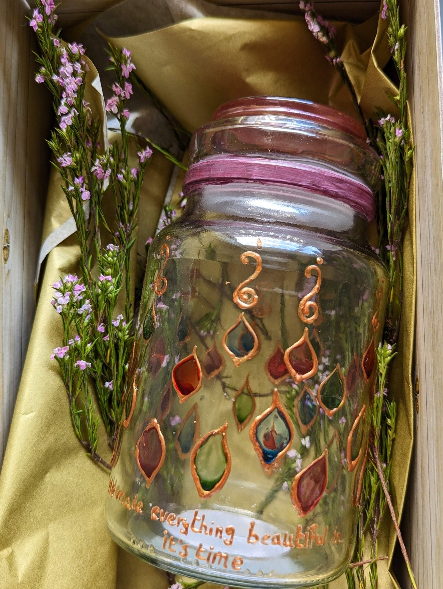 Personalised vibrant hand-painted glass jar (Dishwasher-safe) - jar - VJ Designs
