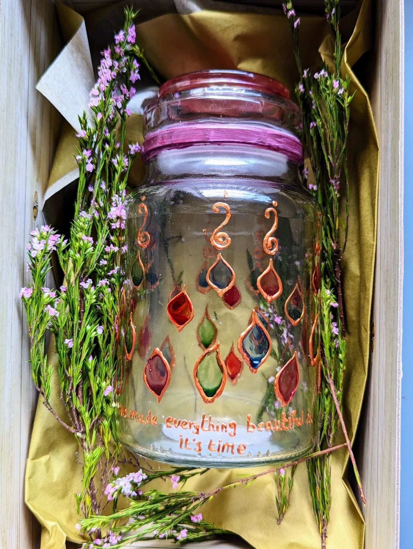 Personalised vibrant hand-painted glass jar (Dishwasher-safe) - jar - VJ Designs