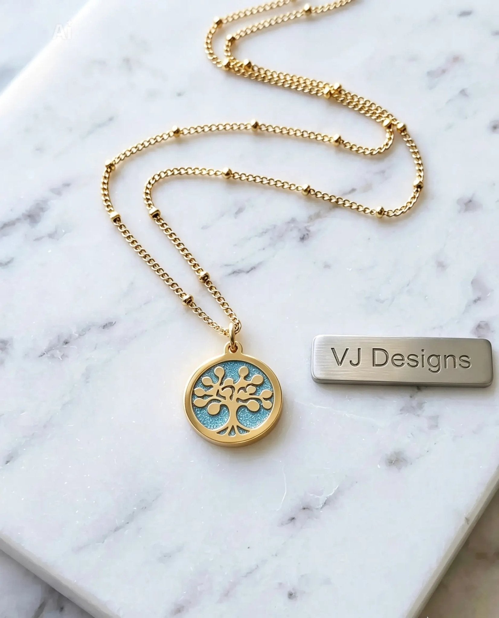 Choose Life Necklace — Gold | Sky blue Resin - Necklace - VJ Designs