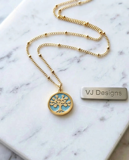 Choose Life Necklace — Gold | Sky blue Resin - Necklace - VJ Designs