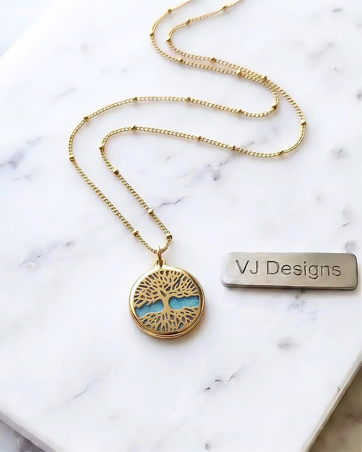 Choose Life Necklace — Gold | Sky blue Resin - Necklace - VJ Designs
