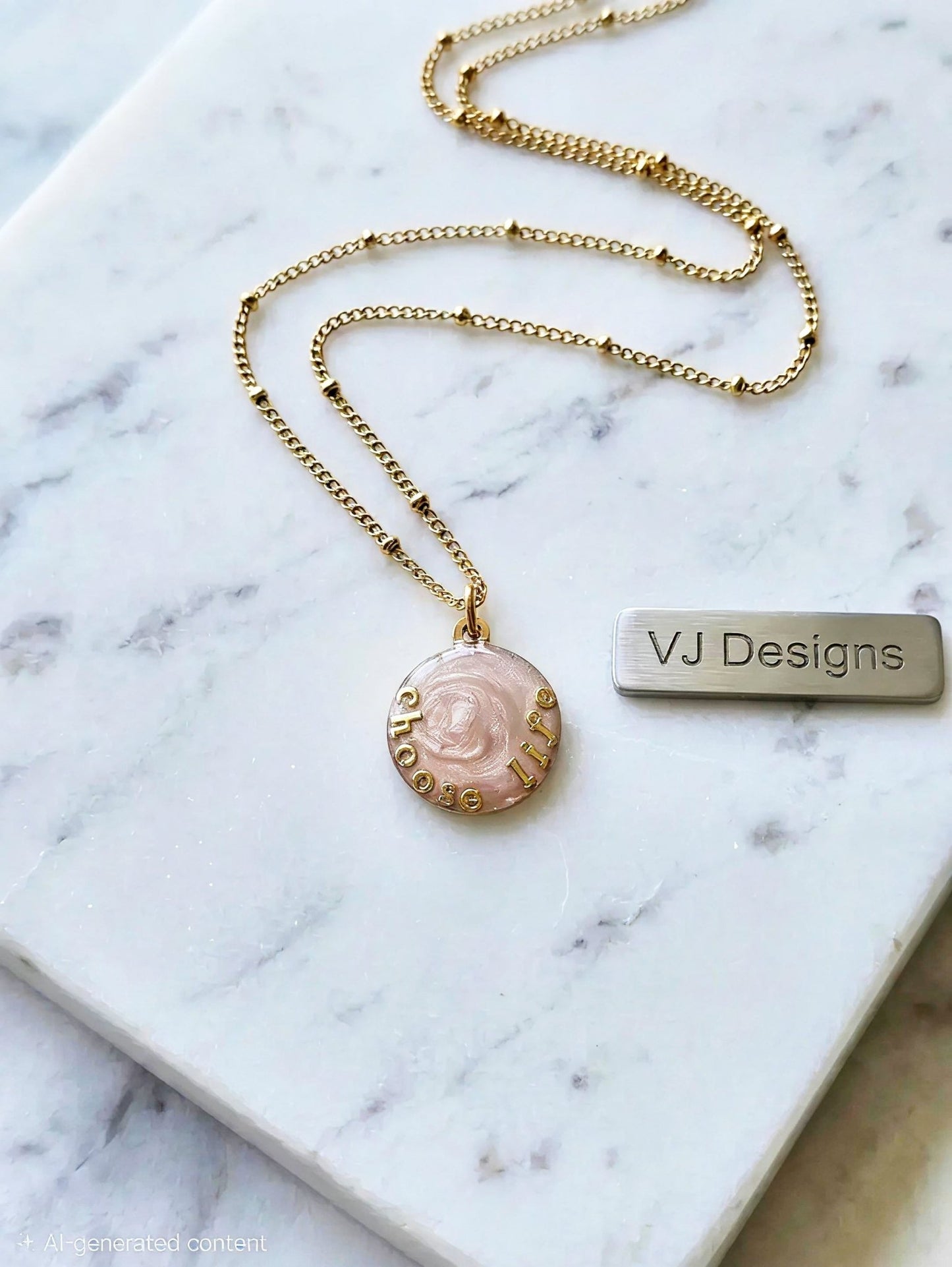 Choose Life Necklace — Gold | Caramel Resin - Necklace - VJ Designs