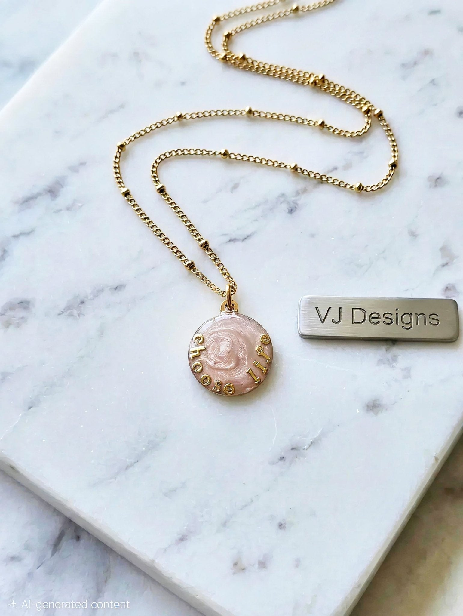 Choose Life Necklace — Gold | Caramel Resin - Necklace - VJ Designs