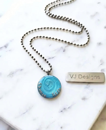 Choose Life Necklace — Silver | Sky blue Resin - Necklace - VJ Designs