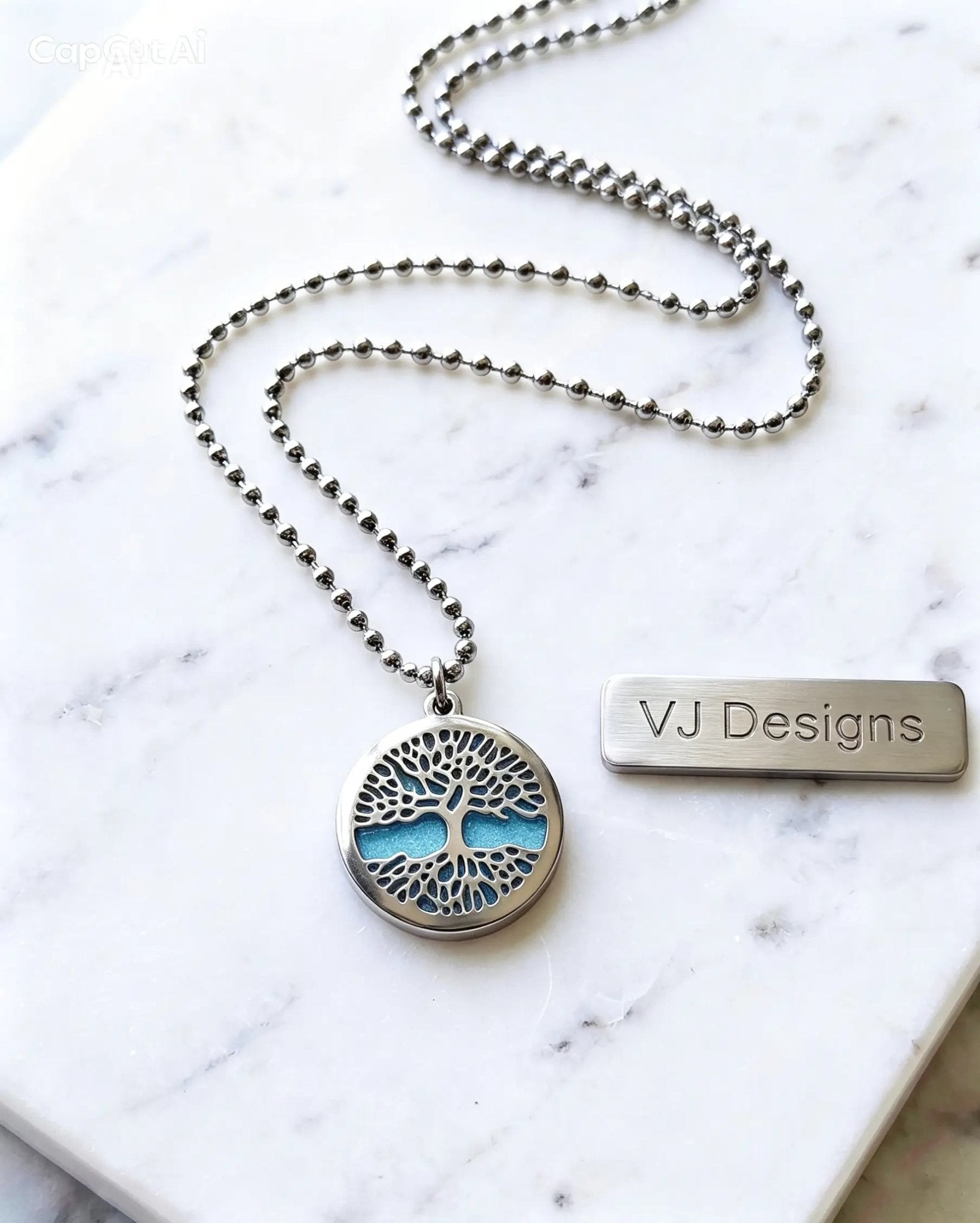 Choose Life Necklace — Silver | Sky blue Resin - Necklace - VJ Designs