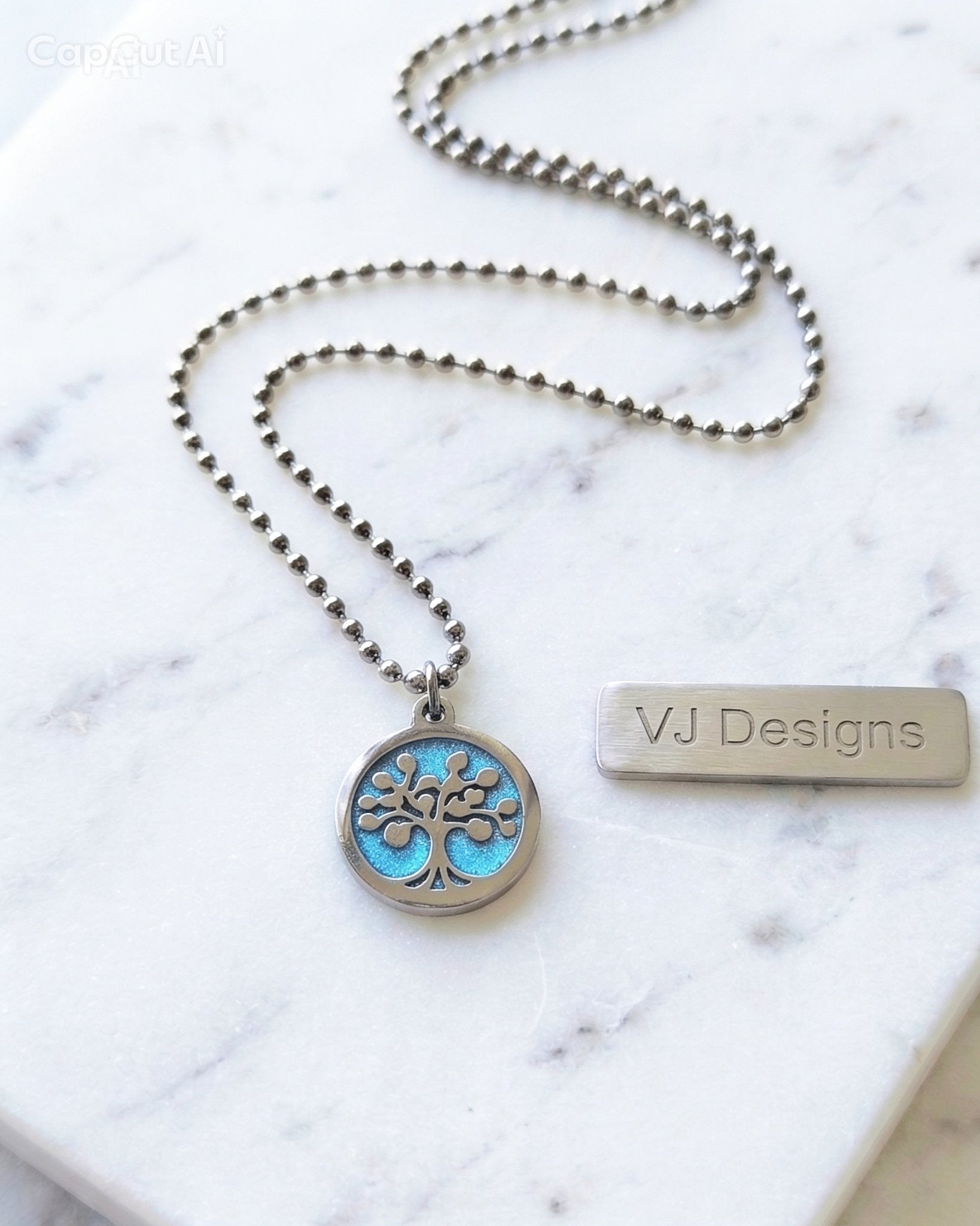 Choose Life Necklace — Silver | Sky blue Resin - Necklace - VJ Designs