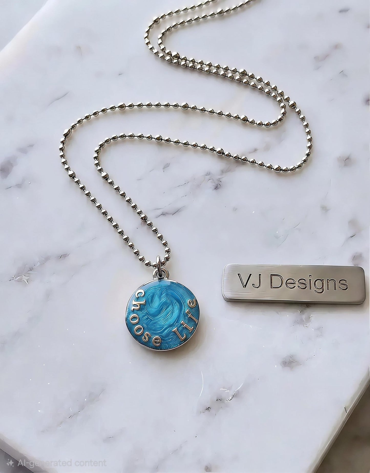 Choose Life Necklace — Silver | Sky blue Resin - Necklace - VJ Designs