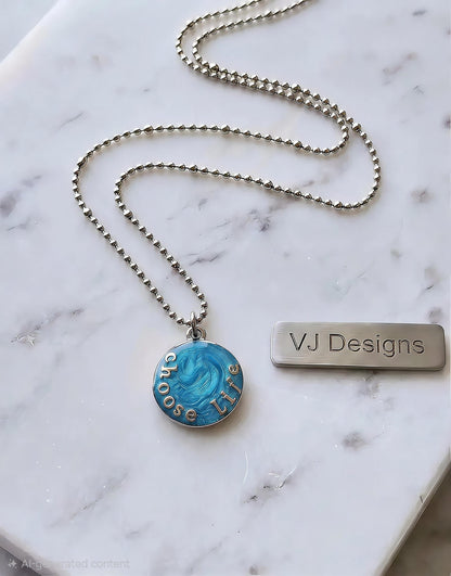 Choose Life Necklace — Silver | Sky blue Resin - Necklace - VJ Designs