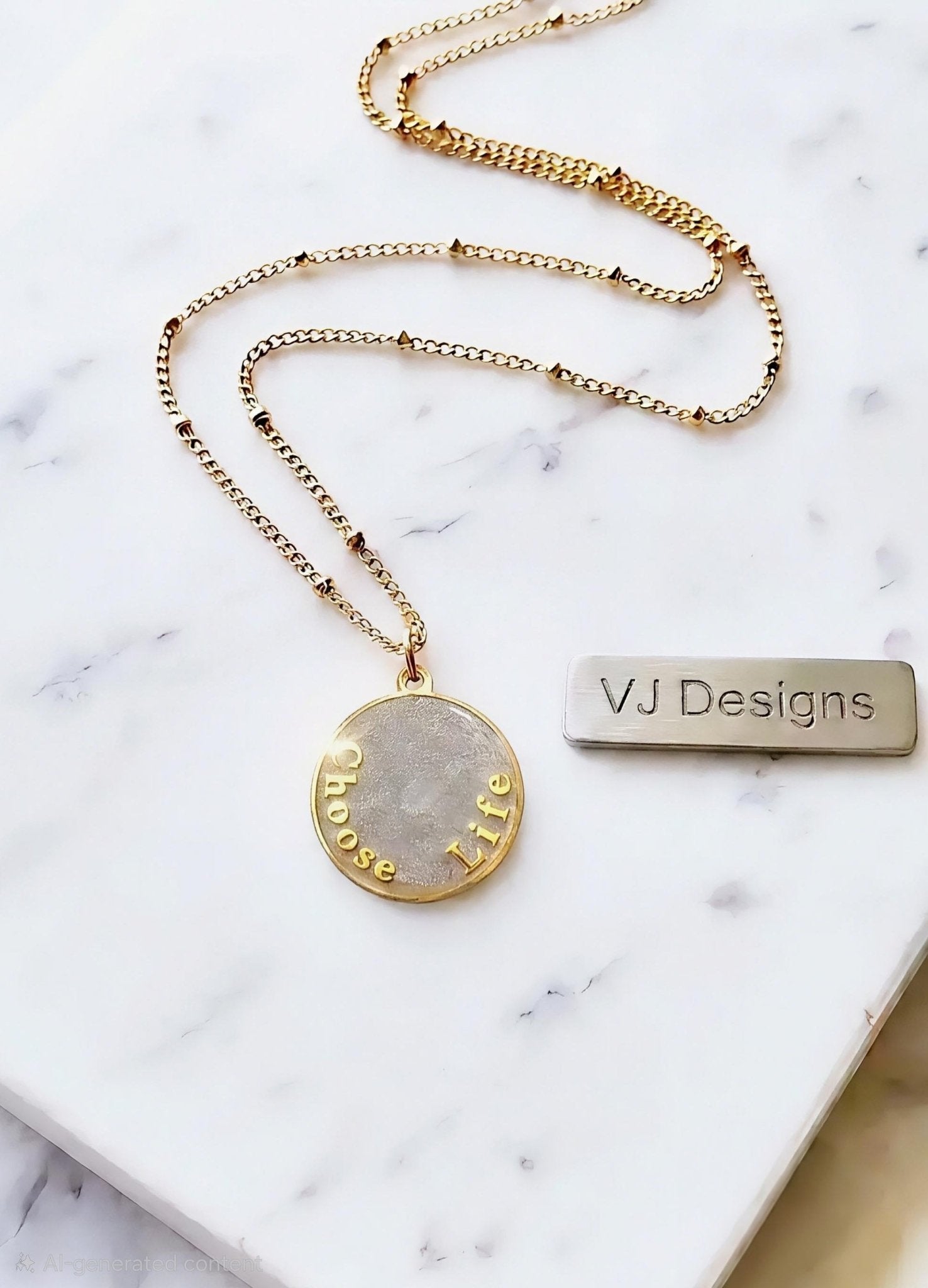 Choose Life Necklace — Gold | White Resin - Necklace - VJ Designs