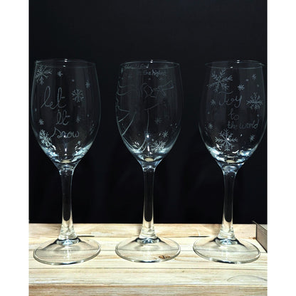 Hand-Carved Christmas Wine & Champagne Glasses - VJ Designs