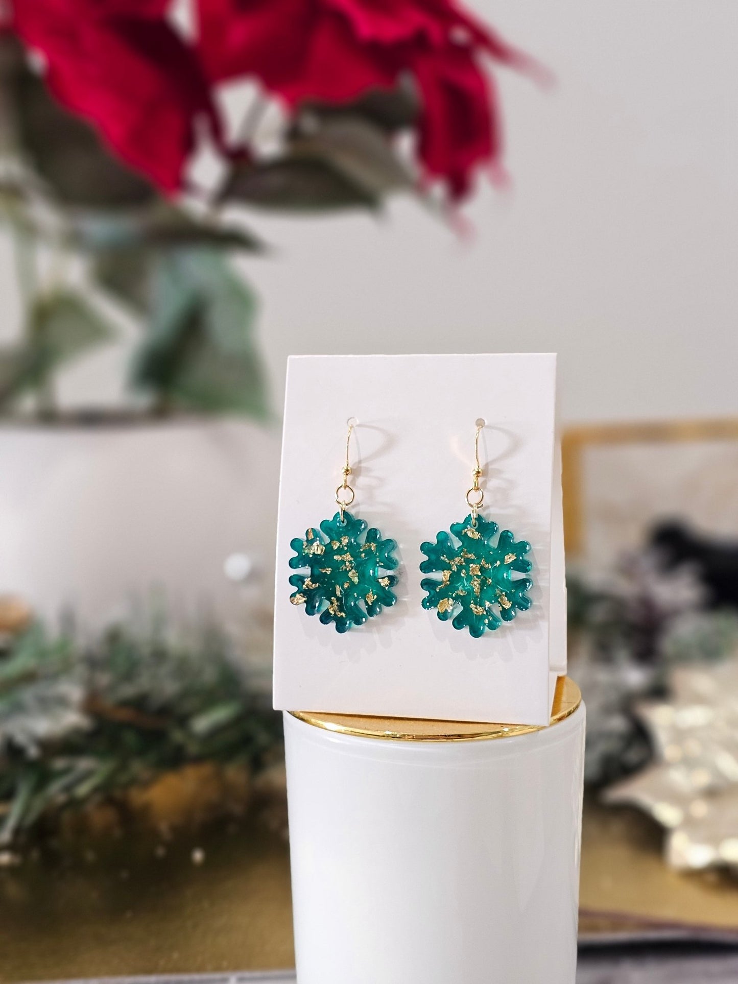 Personalised gold-plated snowflakes Christmas earrings - VJ Designs