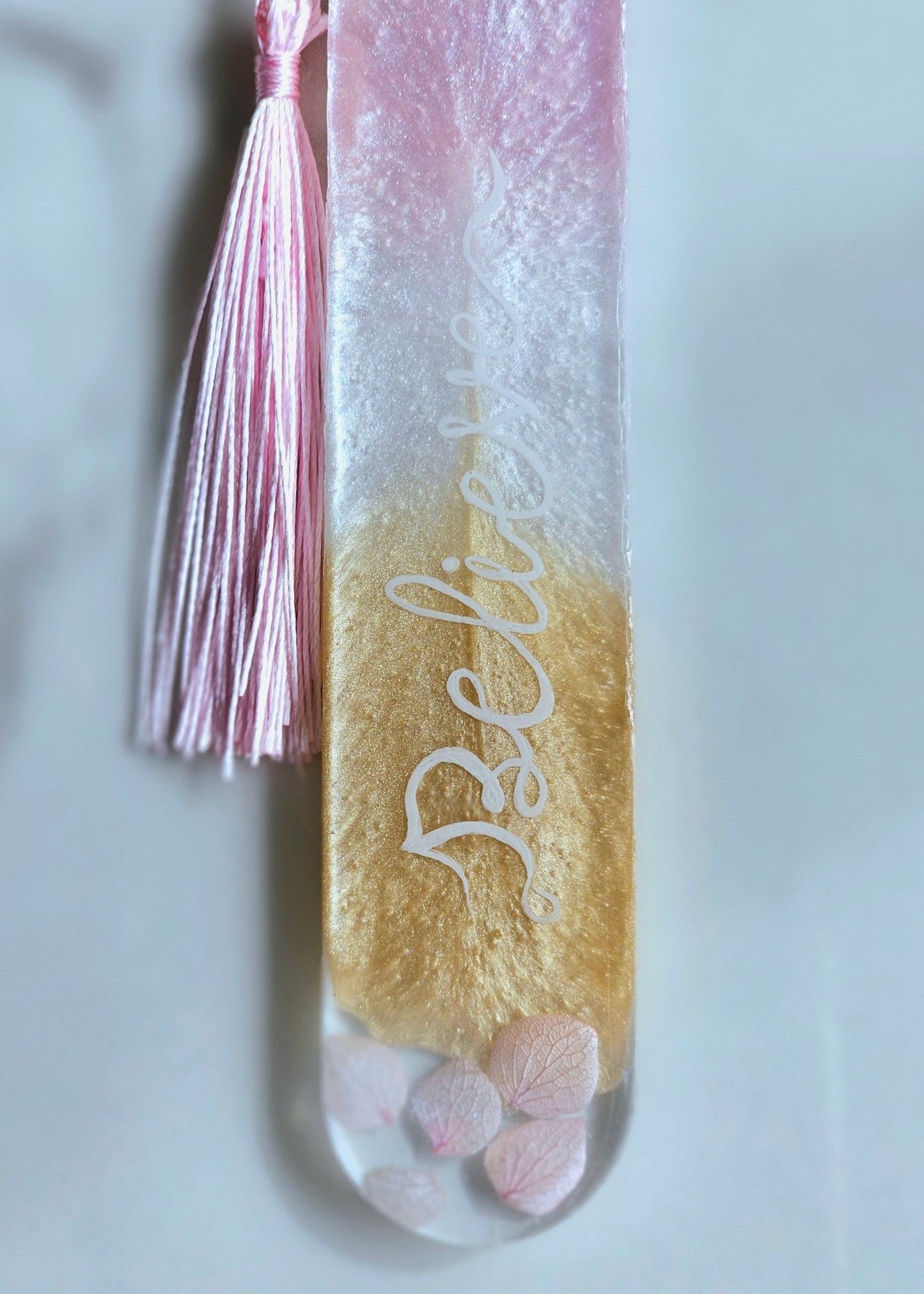 Pink and Gold Resin Bookmark with Crystals – Personalised handmade Gifts - bookmark - VJ Designs