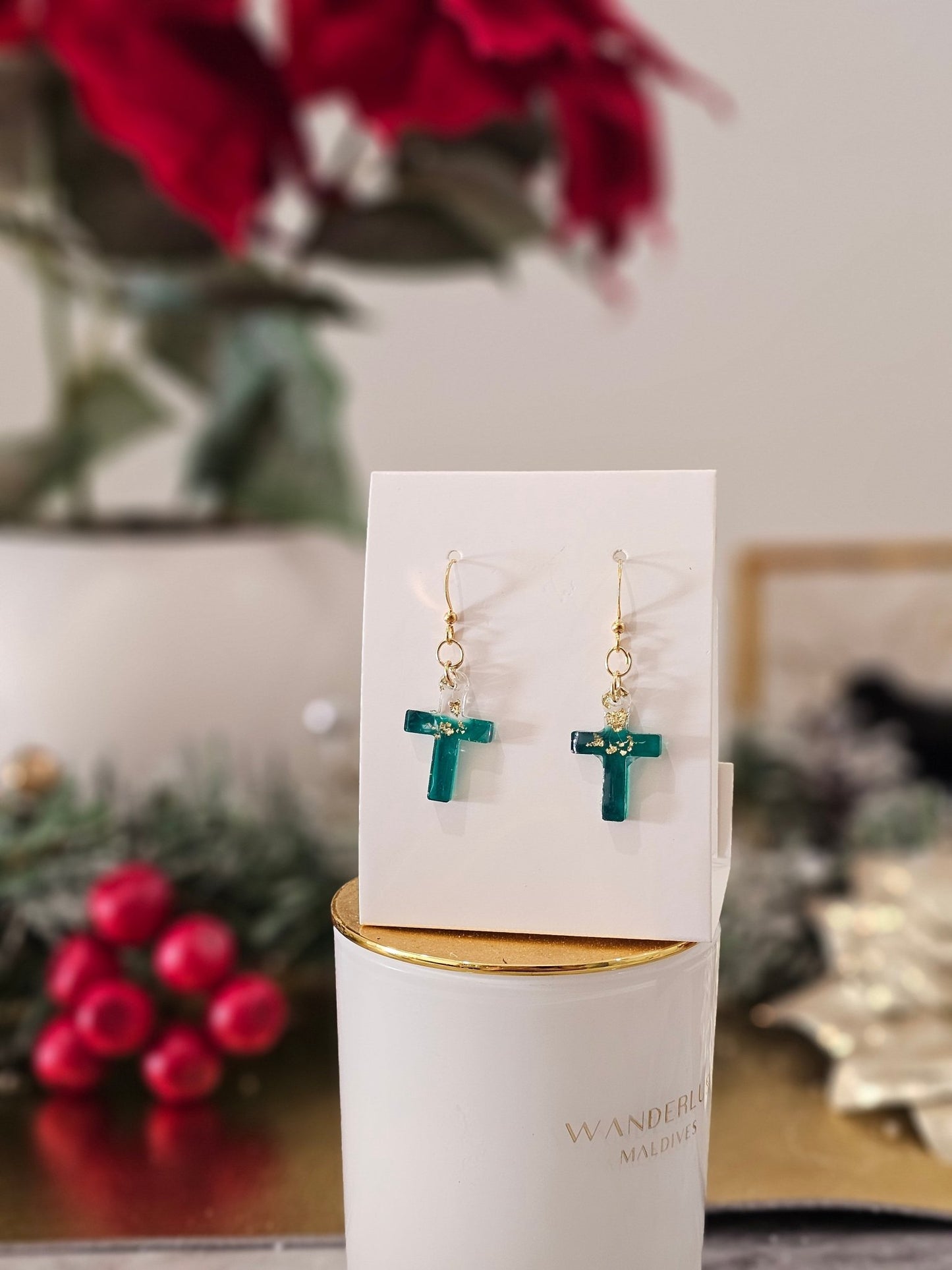 Gold-plated Christmas cross earrings - VJ Designs