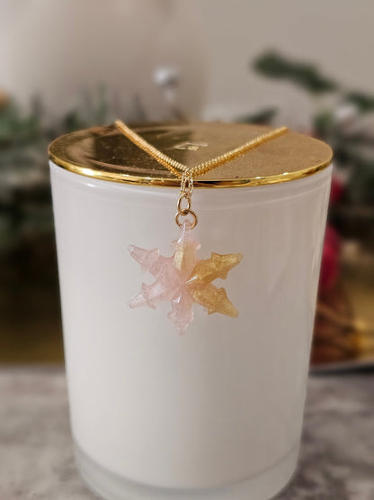 Handmade gold-plated pink and gold snowflakes necklace - Necklace - VJ Designs
