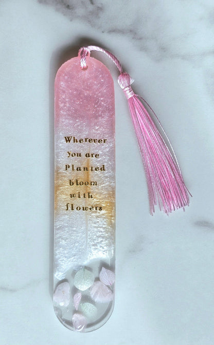 Pink and Gold Resin Bookmark with Crystals – Personalised handmade Gifts - bookmark - VJ Designs