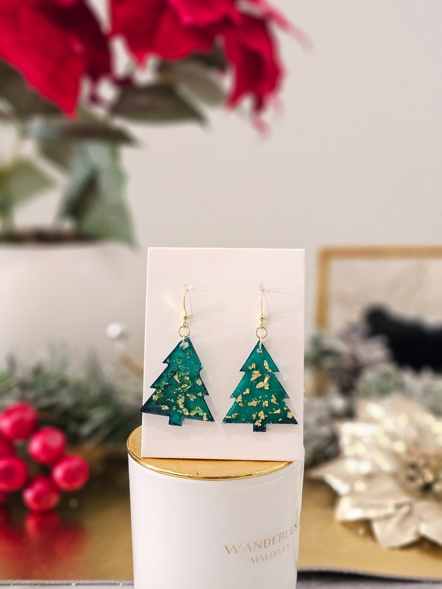 Personalised gold-plated Christmas tree earrings - VJ Designs