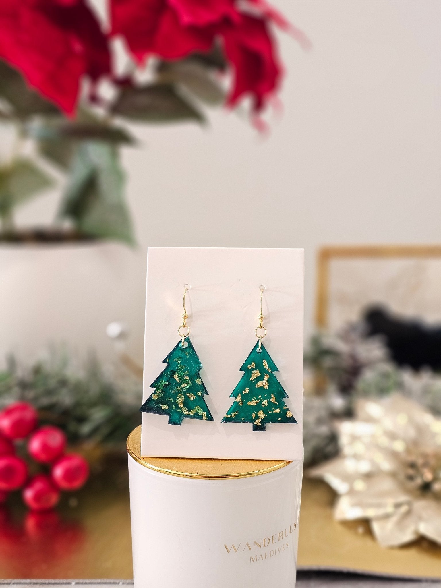 Personalised gold-plated Christmas tree earrings - VJ Designs