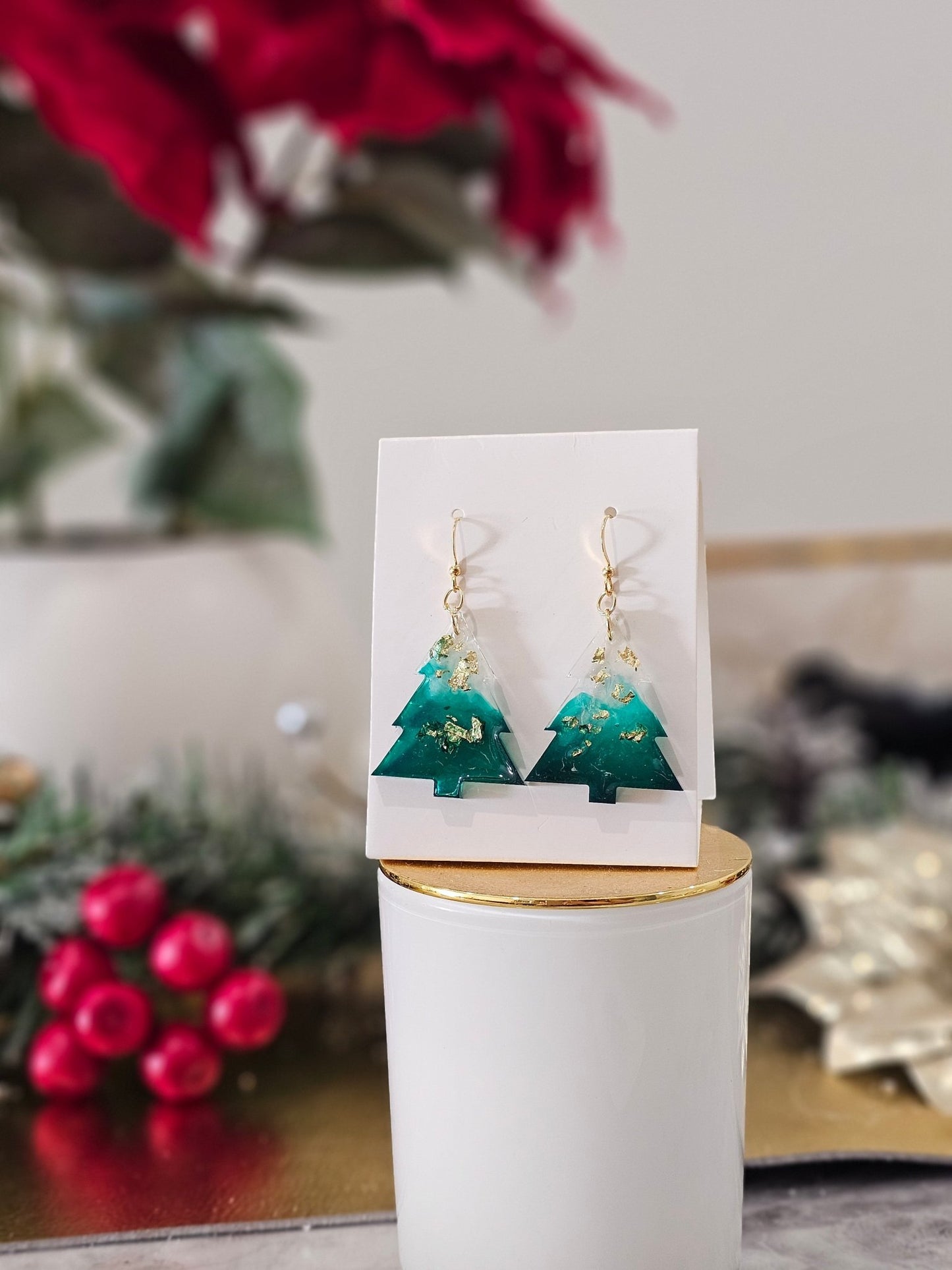 Personalised gold-plated Christmas tree earrings - VJ Designs