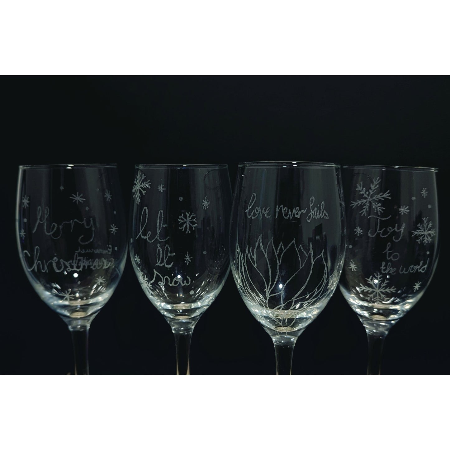 Hand-Carved Christmas Wine & Champagne Glasses - VJ Designs